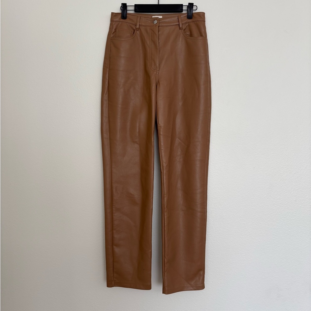 Wilfred Faux Leather Straight-Leg Pants in Caramel Brown Size 6 - Picture 1 of 7